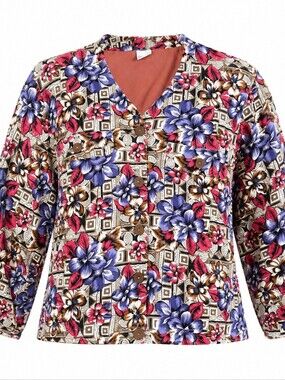 Koret Plus Vintage Pink Brown Floral Geometric Button-Front Light Jacket 18W